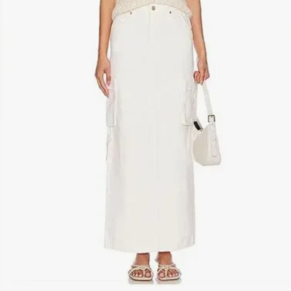 New! Mother 'The Fun Dip' Cream Denim Cargo Maxi Skirt Sz 26/US 4 NWT